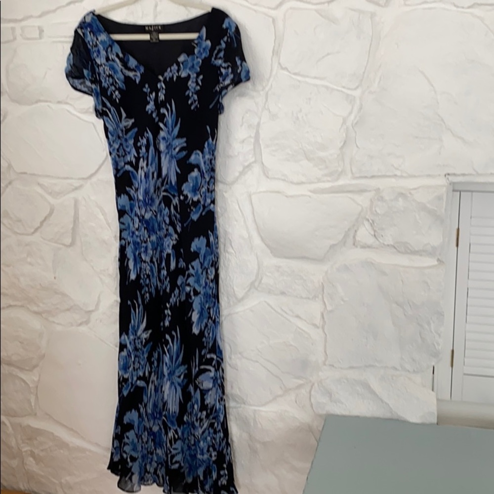 Majick long Lined Sheer sleeved Navy + Blue Dress